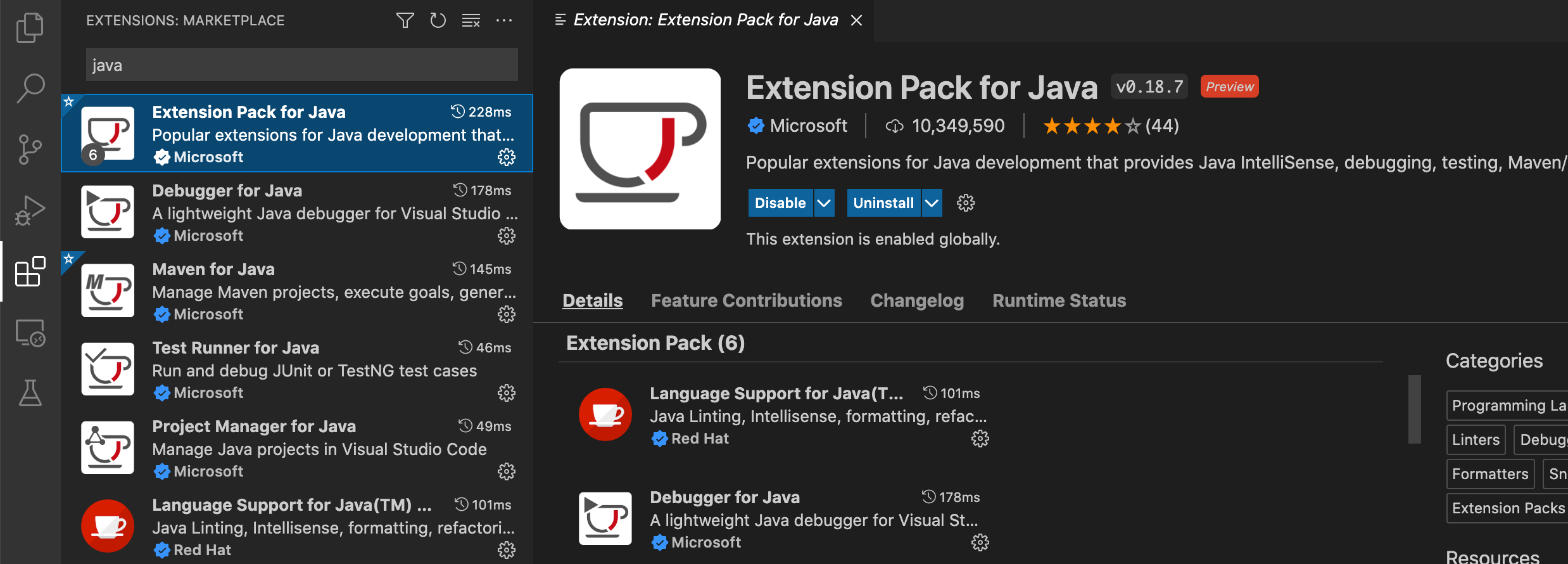 Extension Pack for Java
